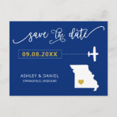 Navy Missouri Wedding Save the Date Map Briefkaart (Voorkant)