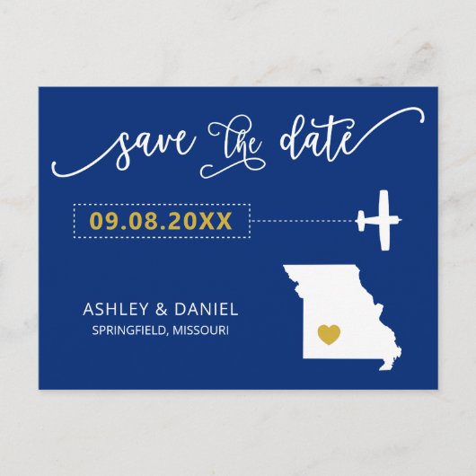 Navy Missouri Wedding Save the Date Map Briefkaart (Voorkant)