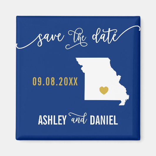 Navy Missouri Wedding Save the Date Map Magneet (Voorkant)