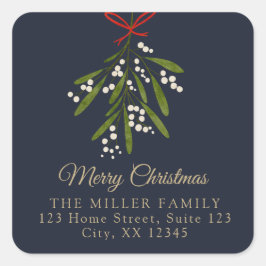 Navy Mistletoe Kerstretour adres Sticker