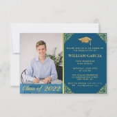 Navy Modern Afstuderen Golden Script met foto Kaart (Voorkant)