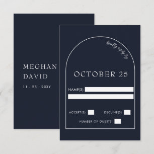 Navy Modern Arch Wedding RSVP-kaart RSVP Kaartje