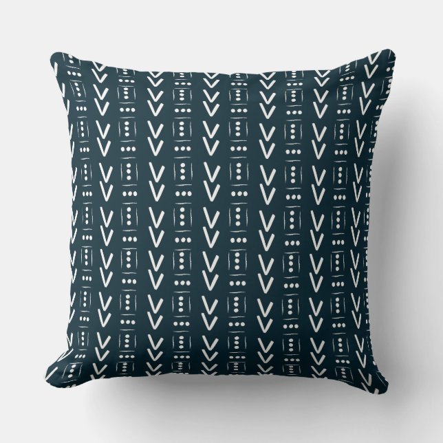 Navy Modern Arrow Mud Cloth Print Accent Kussen (Voorkant)