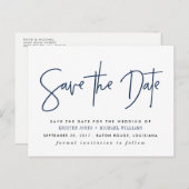 Navy Modern bewaart de datum Aankondigingskaart (Voorkant / Achterkant)