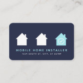Navy Modern Checkmark House Mobile Home Installer Visitekaartje (Voorkant)