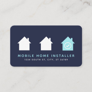 Navy Modern Checkmark House Mobile Home Installer Visitekaartje