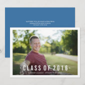 Navy Modern Class of Photo Afstuderen Invitation Kaart (Voorkant / Achterkant)