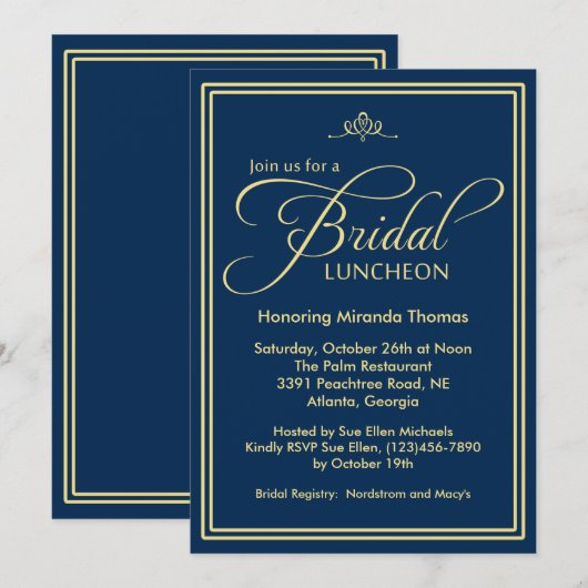 Navy Modern Classic Bruids Luncheon Kaart (Voorkant / Achterkant)