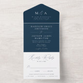 Navy Modern Elegance Wedding All In One Uitnodiging (Binnen)