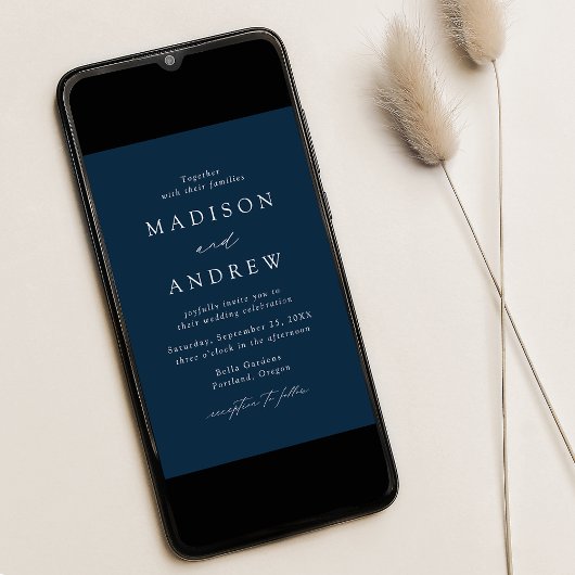 Navy Modern Elegance Wedding Kaart