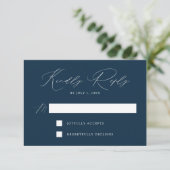 Navy Modern Elegance Wedding RSVP Kaartje (Staand voorkant)