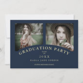 Navy Modern Elegant Chic Graduation Party 2 Foto's Kaart (Voorkant)