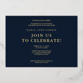 Navy Modern Elegant Chic Graduation Party 2 Photos Folie Uitnodiging (Achterkant)