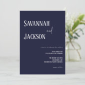 Navy Modern Elegant Wedding Invitation Kaart (Staand voorkant)