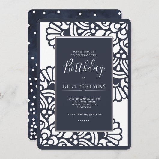 Navy Modern Geometric Birthday Invitation Kaart (Voorkant / Achterkant)