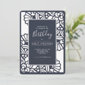 Navy Modern Geometric Birthday Invitation Kaart (Staand voorkant)