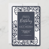 Navy Modern Geometric Birthday Invitation Kaart (Voorkant)