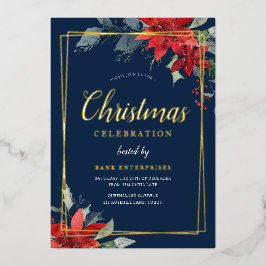 Navy Modern Geometrisch Kerstfeest Goud Folie Uitnodiging