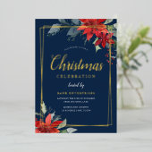 Navy Modern Geometrisch Kerstfeest Goud Folie Uitnodiging (Staand Voorkant)