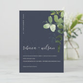 NAVY MODERN GREEN EUCALYPTUS FOLIAGE WATERVERF SAVE THE DATE (Staand voorkant)