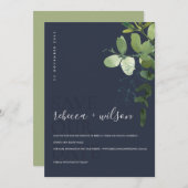 NAVY MODERN GREEN EUCALYPTUS FOLIAGE WATERVERF SAVE THE DATE (Voorkant / Achterkant)