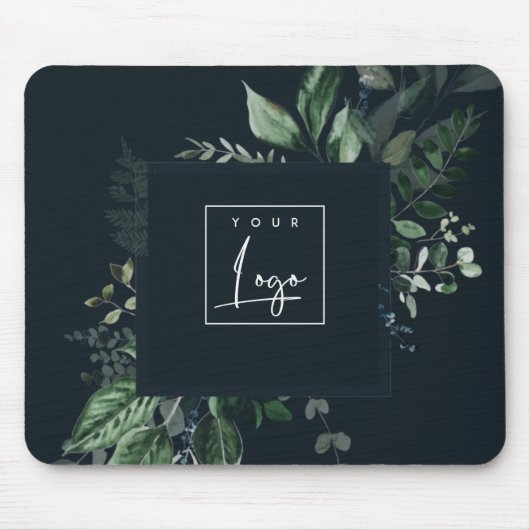 Navy Modern Green Leafy Tropical Foliage Fern Logo Muismat (Voorkant)