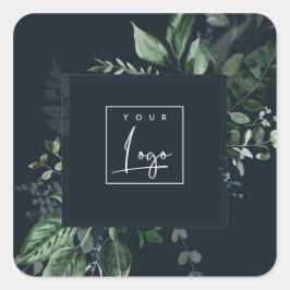 Navy Modern Green Leafy Tropical Foliage Fern Logo Vierkante Sticker