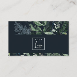 Navy Modern Green Leafy Tropical Foliage Fern Logo Visitekaartje