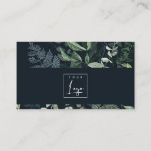 Navy Modern Green Leafy Tropical Foliage Fern Logo Visitekaartje