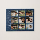 Navy Modern Grid 9 Photo Collage Afstuderen Legpuzzel (Horizontaal)