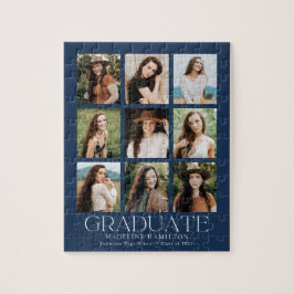 Navy Modern Grid 9 Photo Collage Afstuderen Legpuzzel