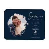 Navy Modern Grunge Ink Effect Photo Engaged Couple Magneet (Horizontaal)