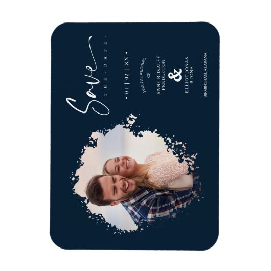 Navy Modern Grunge Ink Effect Photo Engaged Couple Magneet (Verticaal)