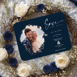 Navy Modern Grunge Ink Effect Photo Engaged Couple Magneet