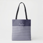 Navy Modern Heart en Stripes Monongram Tote Bag (Voorkant)