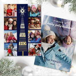 Navy Modern Kerstfoto Folie Vakantie Kaart