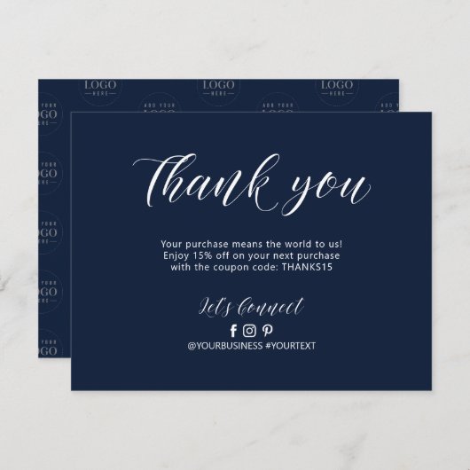 Navy Modern Lettering Business Package Dank u Bedankkaart (Voorkant / Achterkant)