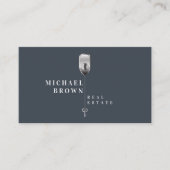 Navy Modern Metallic Key Visitekaartje (Voorkant)