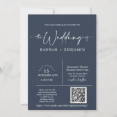 Navy Modern Minimalist Wedding Arch QR Code Foto Kaart (Voorkant)