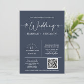 Navy Modern Minimalist Wedding Arch QR Code Foto Kaart (Staand voorkant)
