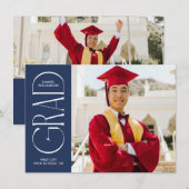 Navy Modern Minimalistisch Afstuderen Kaart (Voorkant / Achterkant)