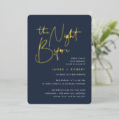 Navy | Modern minimalistisch script repetitief din Folie Uitnodiging (Staand Voorkant)