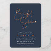 Navy | Modern minimalistisch script Vrijgezellenfe Folie Uitnodiging (Voorkant)