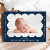Navy Modern Scalloped Photo Lijst Birth Aankondiging