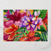 Navy Modern Tropical Bouquet Wedding Folie Uitnodiging (Achterkant)