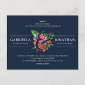 Navy Modern Tropical Bouquet Wedding Uitnodiging Briefkaart (Voorkant)
