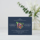 Navy Modern Tropical Bouquet Wedding Uitnodiging Briefkaart (Staand voorkant)
