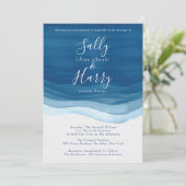Navy, Modern Waterverf Waves Wedding Kaart (Staand voorkant)