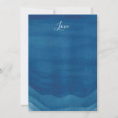 Navy, Modern Waterverf Waves Wedding Kaart (Achterkant)