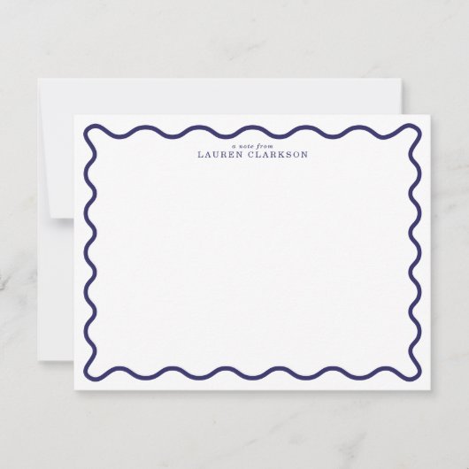 Navy Modern Wavy Border Note Card Kaart (Voorkant)
